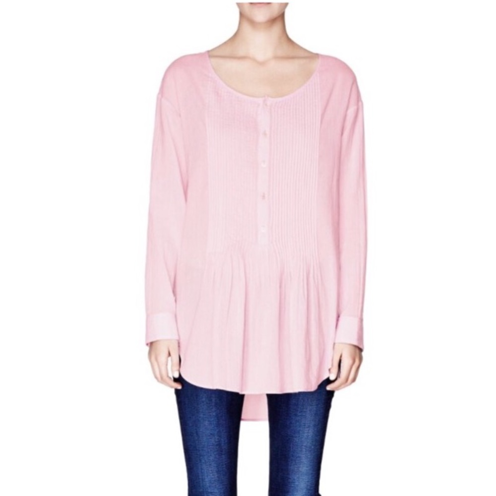 THEORY pink cotton PINTUCK button shirt blouse
